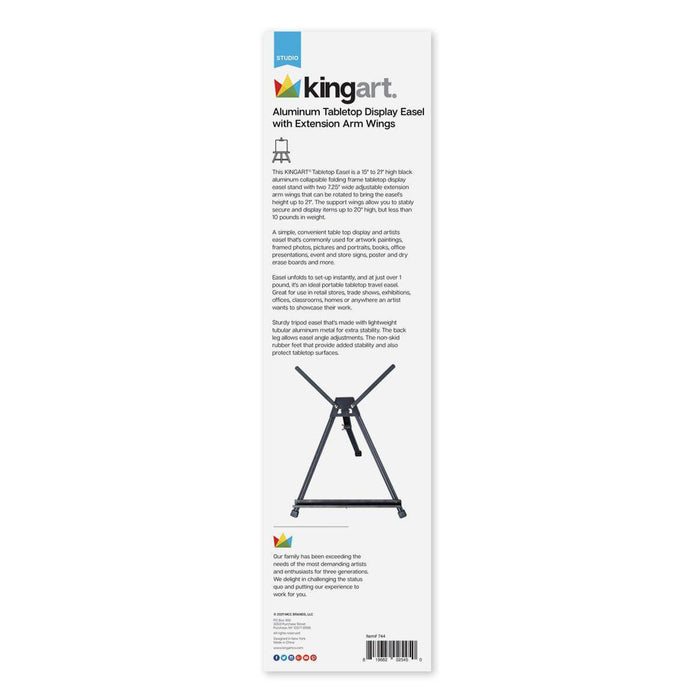 KINGART® Studio Black Aluminum Tabletop Display Easel, Adjustable with Extension Arm Wings - KINGART