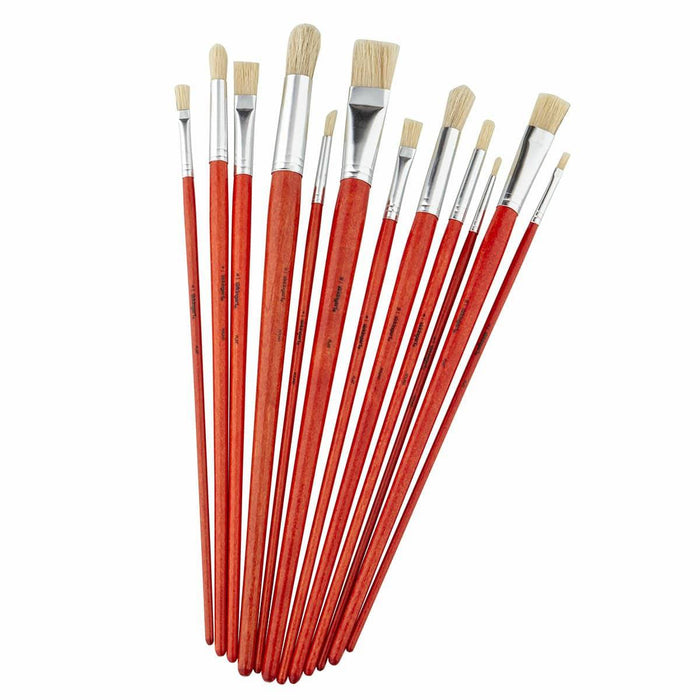 KINGART® Studio Bristle Brushes, Rounds & Flats, Long Handle, Set of 12 - KINGART