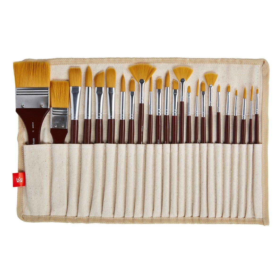Jerry Q Art 12 PC Brown Synthetic Hair Round and Flat Paint Brush Set with  Short Wood Handles for Acrylic, Watercolor and All Media JQ59831 