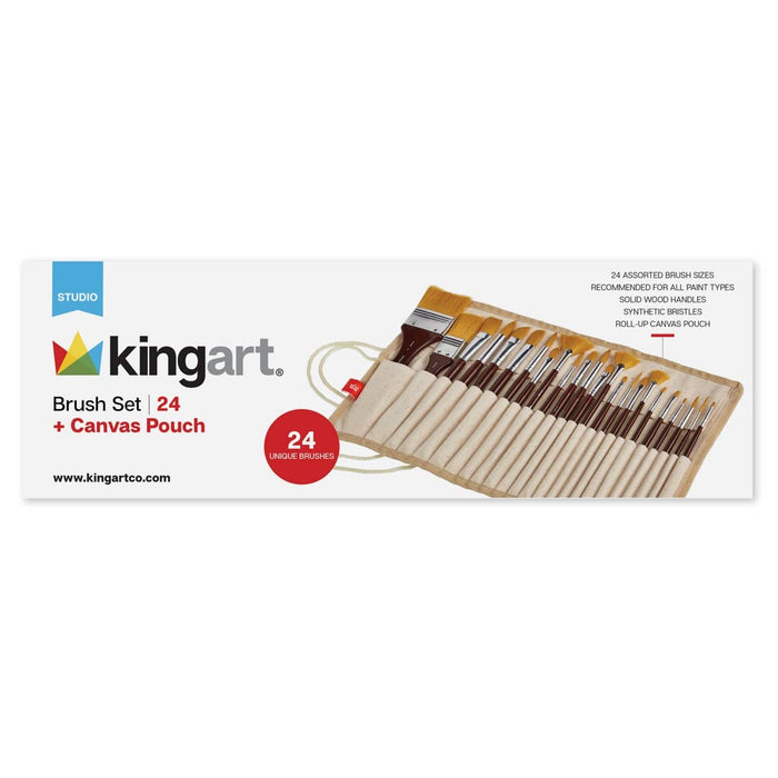 KINGART® Studio Brush Library, Canvas Wrap, Set of 24 - KINGART