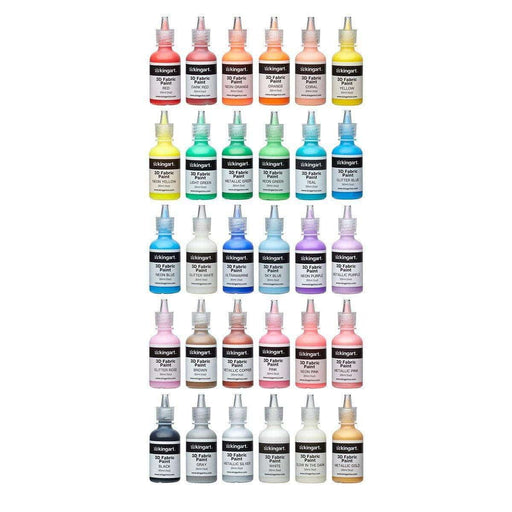 KINGART® Studio Fabric Paint, 3D Permanent, 30 Unique & Vibrant Colors (Classic, Glitter, Metallic, Glow-in-Dark) - KINGART