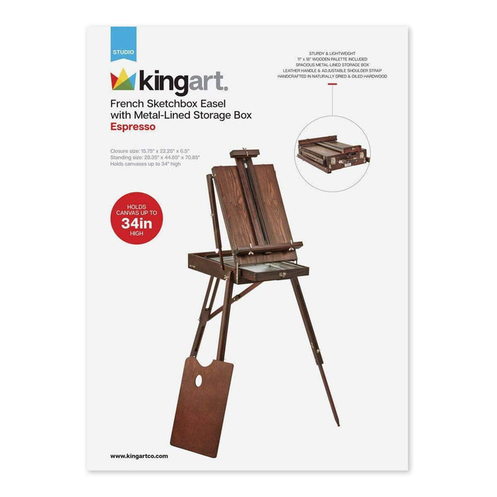 KINGART® Studio French Sketchbox Easel, Metal-Lined Storage Drawer, Espresso FInish - KINGART