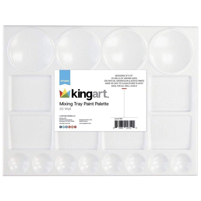 KINGART® Studio Large Artist Tray Plastic Palette for Oil, Watercolor & Acrylic, 20-Well, 13x10” - KINGART