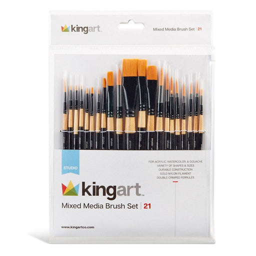 KINGART® Studio Mixed Media Brushes, Set of 21 Unique Sizes - KINGART