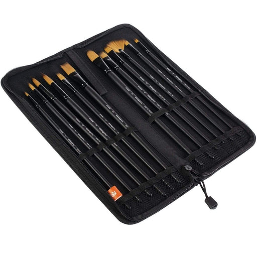 KINGART® Studio Oil & Acrylic Long Handle Brush Set, Synthetic Blend, 12 PC & Case - KINGART