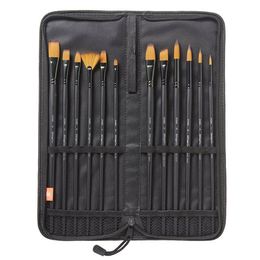 KINGART® Studio Oil & Acrylic Long Handle Brush Set, Synthetic Blend, 12 PC & Case - KINGART