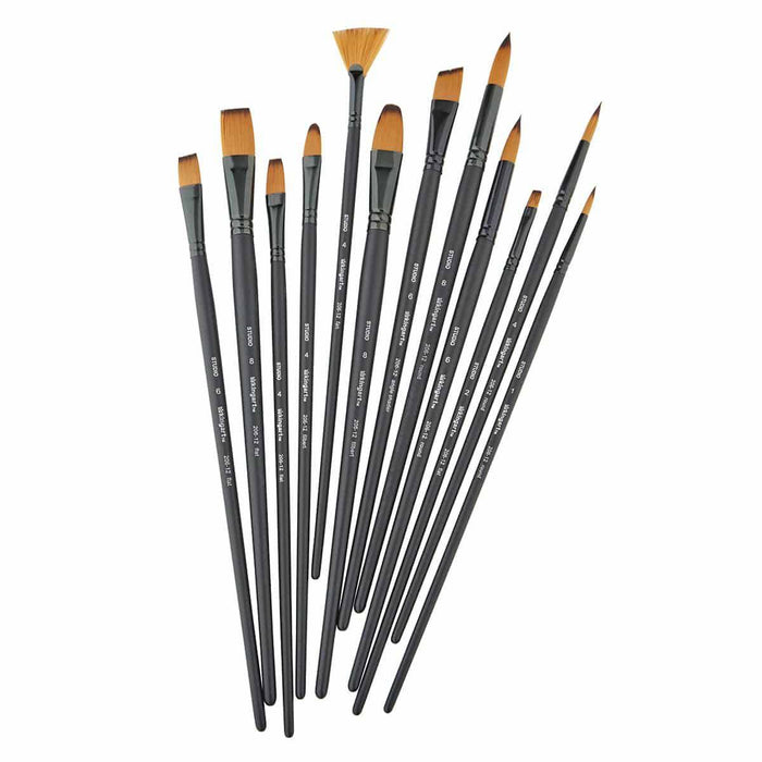 KINGART® Studio Oil & Acrylic Long Handle Brush Set, Synthetic Blend, 12 PC & Case - KINGART