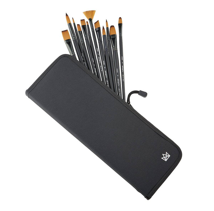 KINGART® Studio Oil & Acrylic Long Handle Brush Set, Synthetic Blend, 12 PC & Case - KINGART