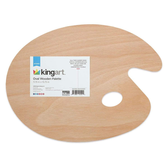 KINGART® Studio Over-Sized Oval Shaped Wooden Palette, Oil/Acrylic Paint Tray - 11.75" X 15.75" - KINGART