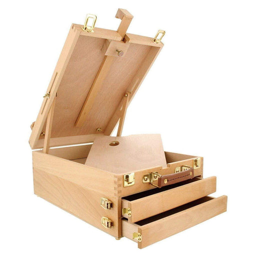 KINGART® Studio Sketchbox Easel, Beechwood, Extra Large, Adjustable, 2-Drawer, Wood Palette with Natural Finish - KINGART