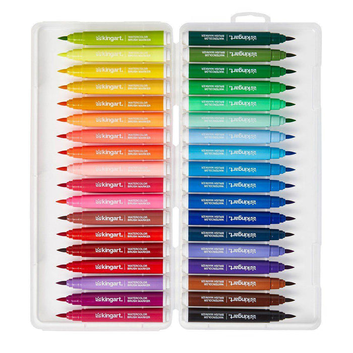 KINGART® Studio Soft Tip Brush Marker Set With Case, Set of 36 Unique Colors - KINGART