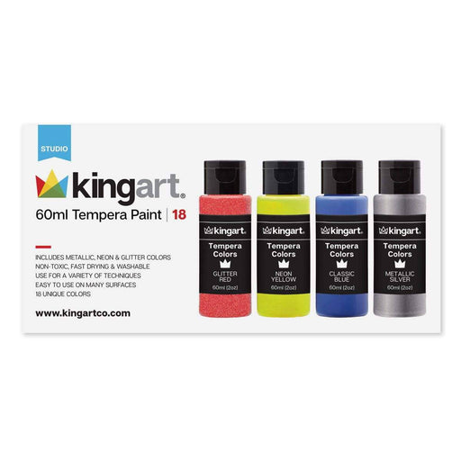 KINGART® Studio Tempera Paint, Washable, 60ml (2oz) Bottle, Set of 18 Unique Colors - KINGART