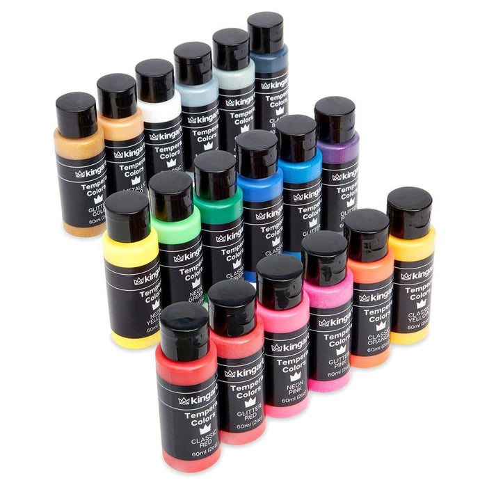 KINGART® Studio Tempera Paint, Washable, 60ml (2oz) Bottle, Set of 18 Unique Colors - KINGART