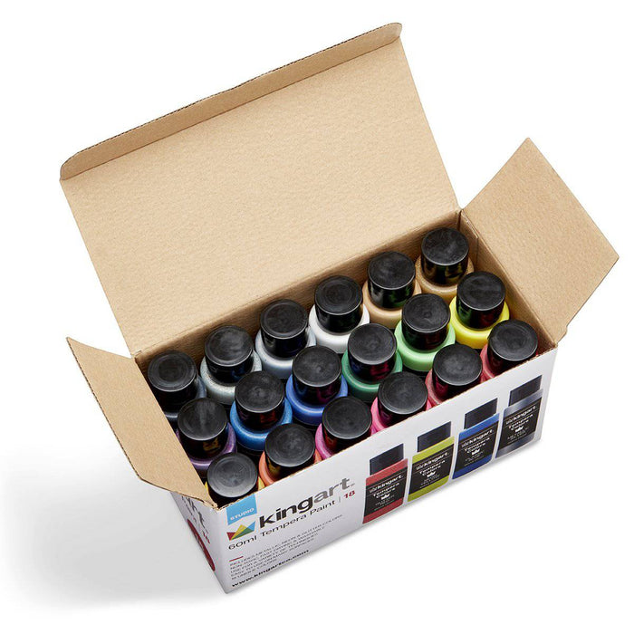 KINGART® Studio Tempera Paint, Washable, 60ml (2oz) Bottle, Set of 18 Unique Colors - KINGART