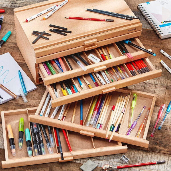 Retro Wooden Art Supplies Storage Box Notebook Pencil Case With