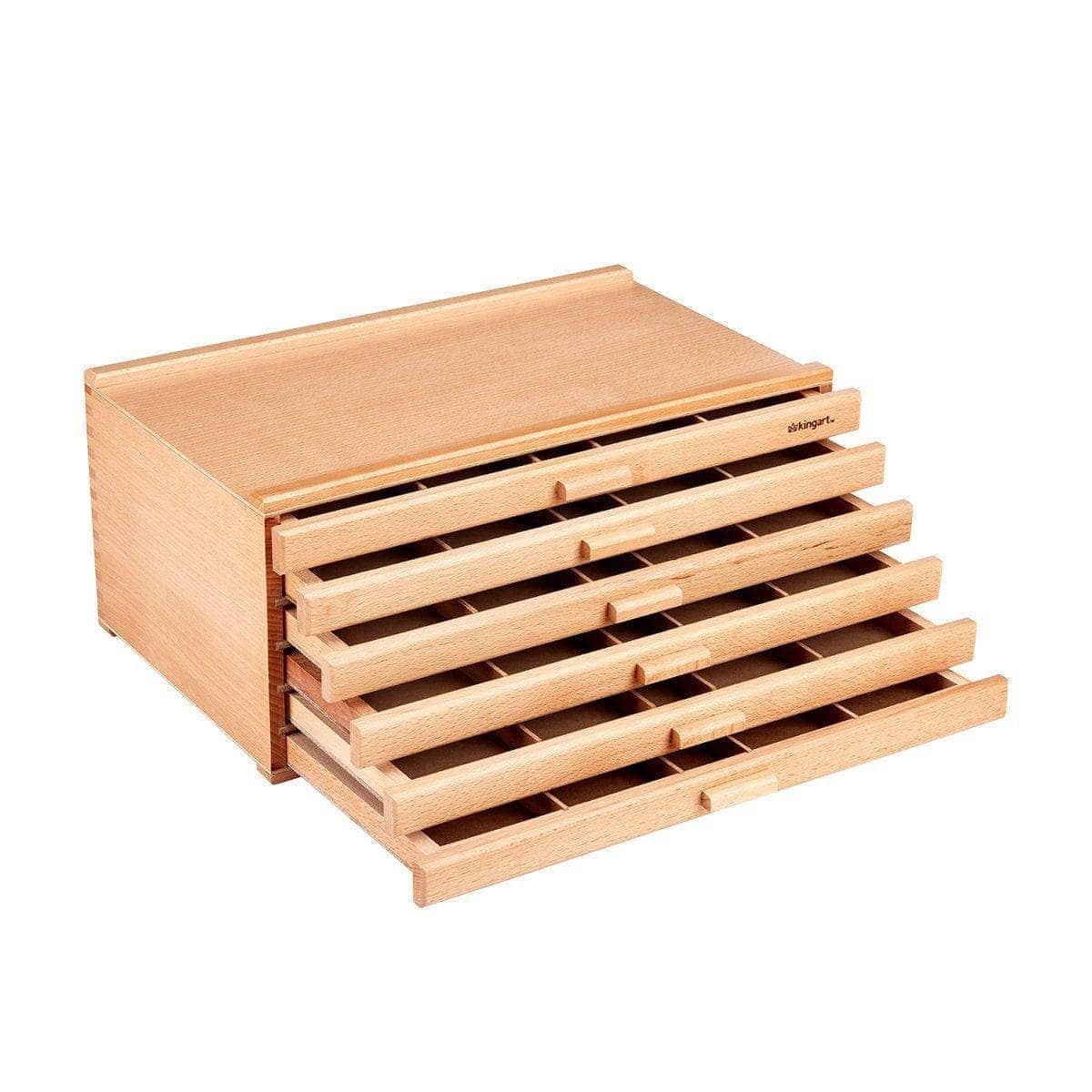 Premium Beech Wood Artist Storage Box - Compartments, Drawer