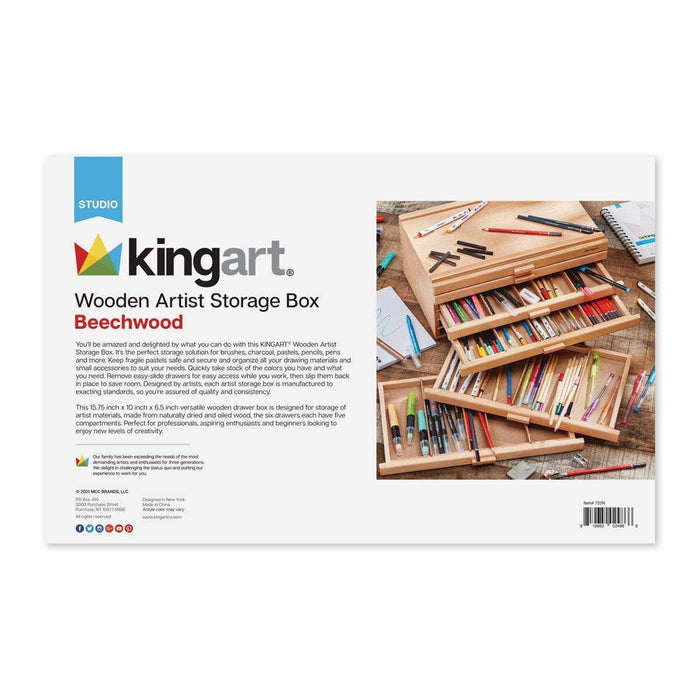 KINGART® Studio Wooden Artist Storage Box, 6-Drawer, Designed Storage for Art Materials, Natural Finish - KINGART