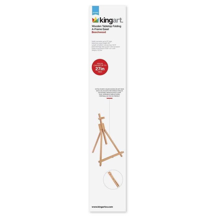 KINGART® Studio Wooden Artist Tabletop Easel, Portable & Adjustable with Folding A-Frame, Natural Beechwood - KINGART