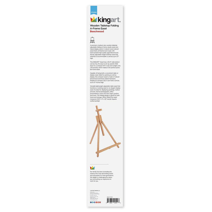 KINGART® Studio Wooden Artist Tabletop Easel, Portable & Adjustable with Folding A-Frame, Natural Beechwood - KINGART