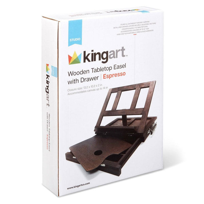 KINGART® Studio Wooden Tabletop Desk Easel with Storage Drawer, Wood Paint Palette, Espresso Finish - KINGART