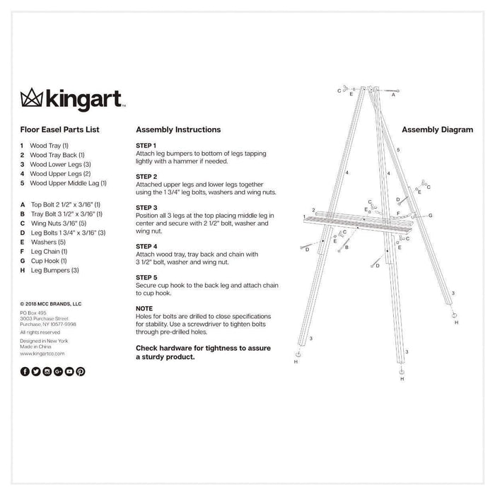 KINGART® Studio Wooden Tripod Floor Standing Easel 65”, Natural Finish - KINGART