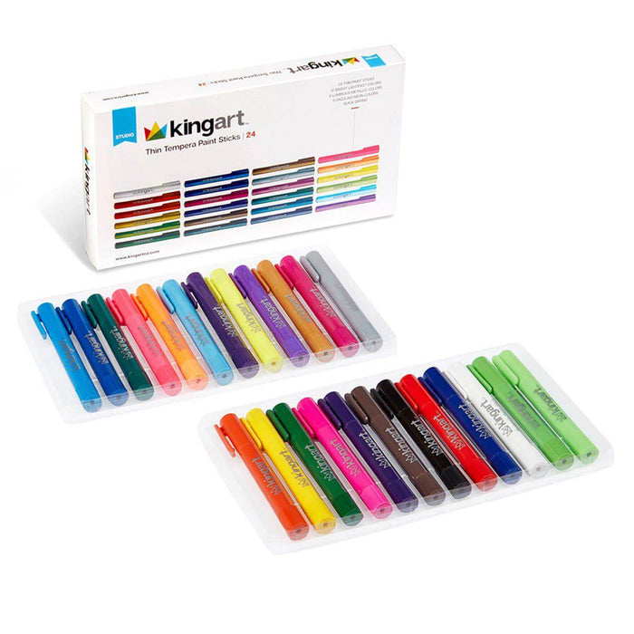 KINGART® Tempera Paint Thin Sticks, Washable, Rich & Creamy, Set of 24 Unique Colors - KINGART