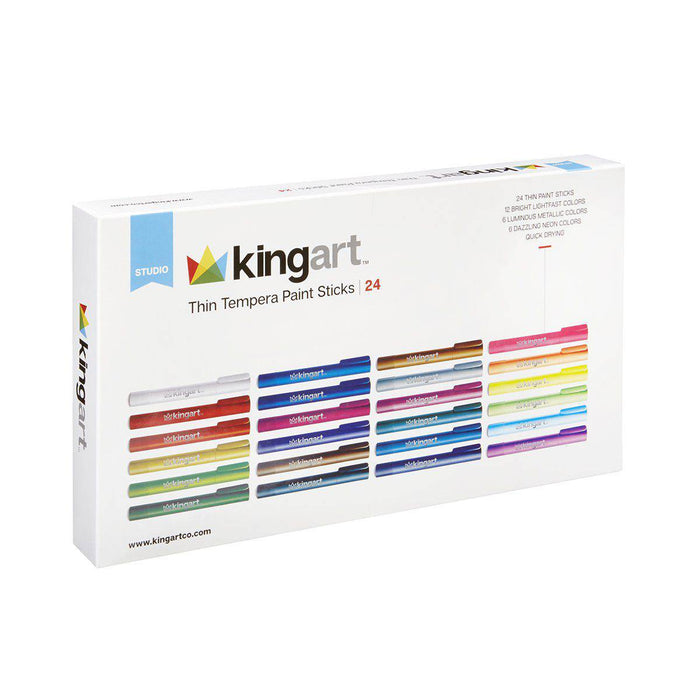 KINGART® Tempera Paint Thin Sticks, Washable, Rich & Creamy, Set of 24 Unique Colors - KINGART