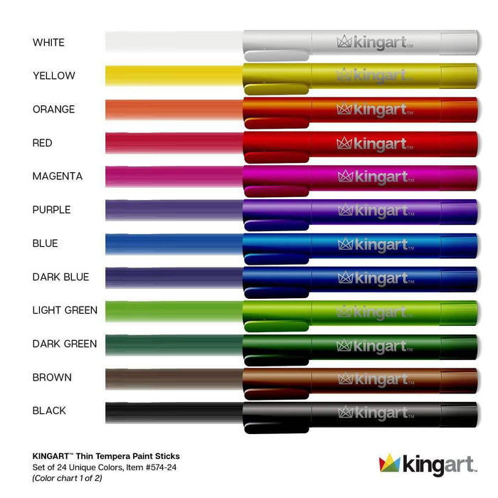 KINGART® Tempera Paint Thin Sticks, Washable, Rich & Creamy, Set of 24 Unique Colors - KINGART