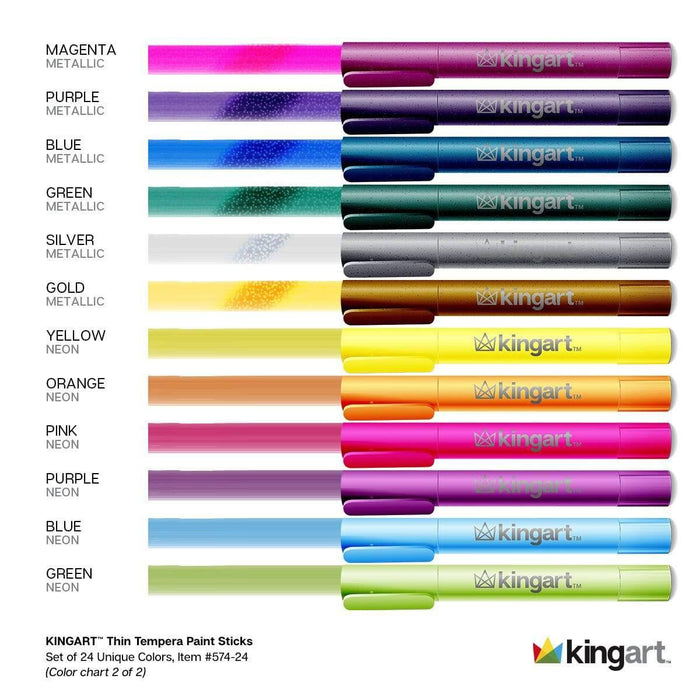 KINGART® Tempera Paint Thin Sticks, Washable, Rich & Creamy, Set of 24 Unique Colors - KINGART