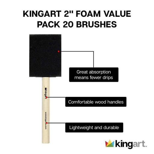 KINGART® Foam Brush Value Pack, Size 2”, 20 Brushes - KINGART