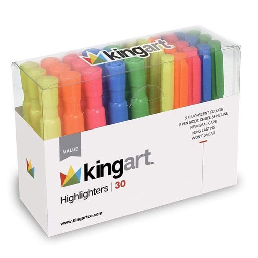 KINGART® Value Pack Highlighter Marker Set, 30 Pcs (Mix of Chisel & Fine Tips) - KINGART