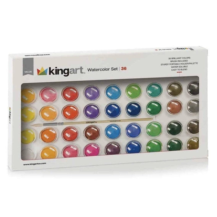 KINGART® Watercolor Pan Set, 36 Unique Colors & Paint Brush - KINGART