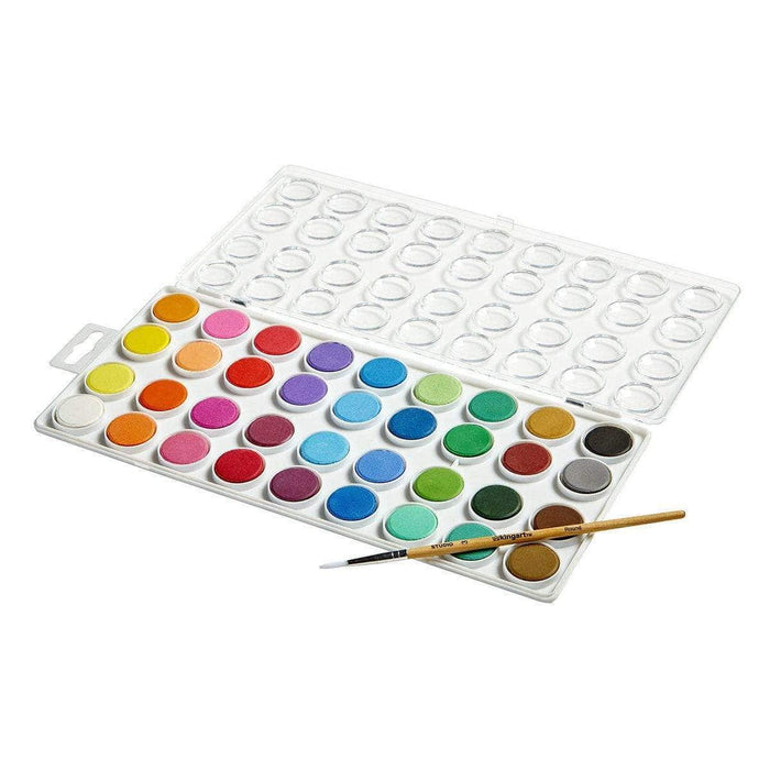 KINGART® Watercolor Pan Set, 36 Unique Colors & Paint Brush - KINGART